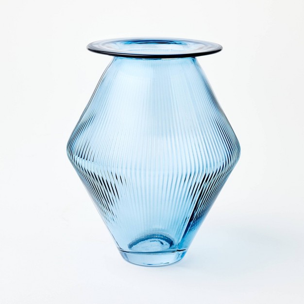 Glass Fluted Angular Decorative Vase Designed With Studio Mcgee