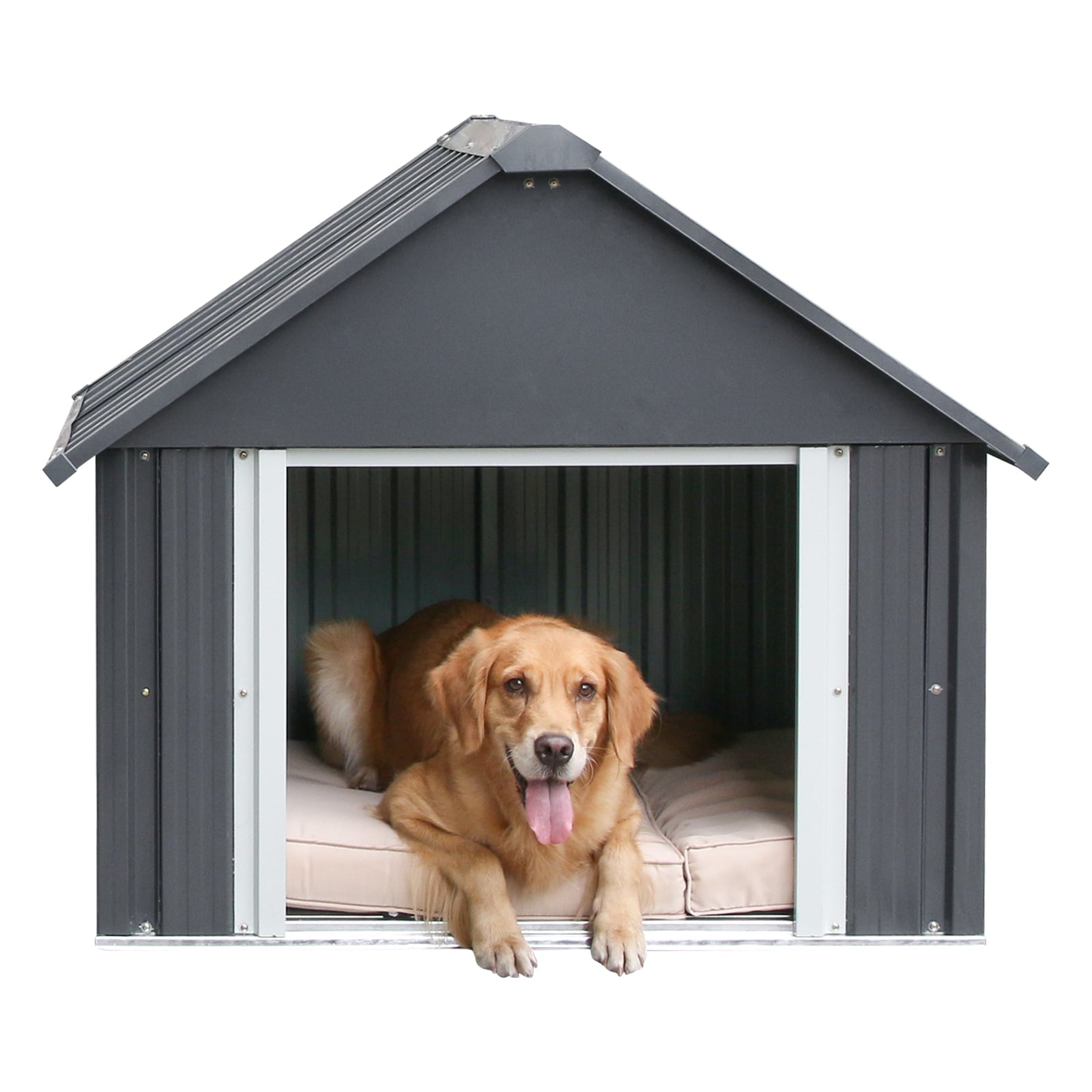 Durable Waterproof Metal Dog House for Small to Large Sized Dogs， Indoor Outdoor Insulated Doghouse