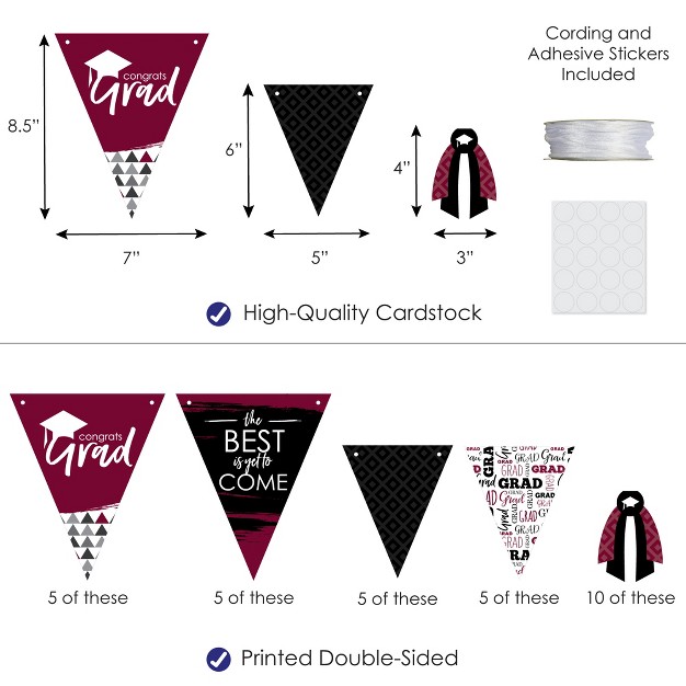 Big Dot Of Happiness 30 Piece Maroon Graduation Party Pennant Triangle Banner