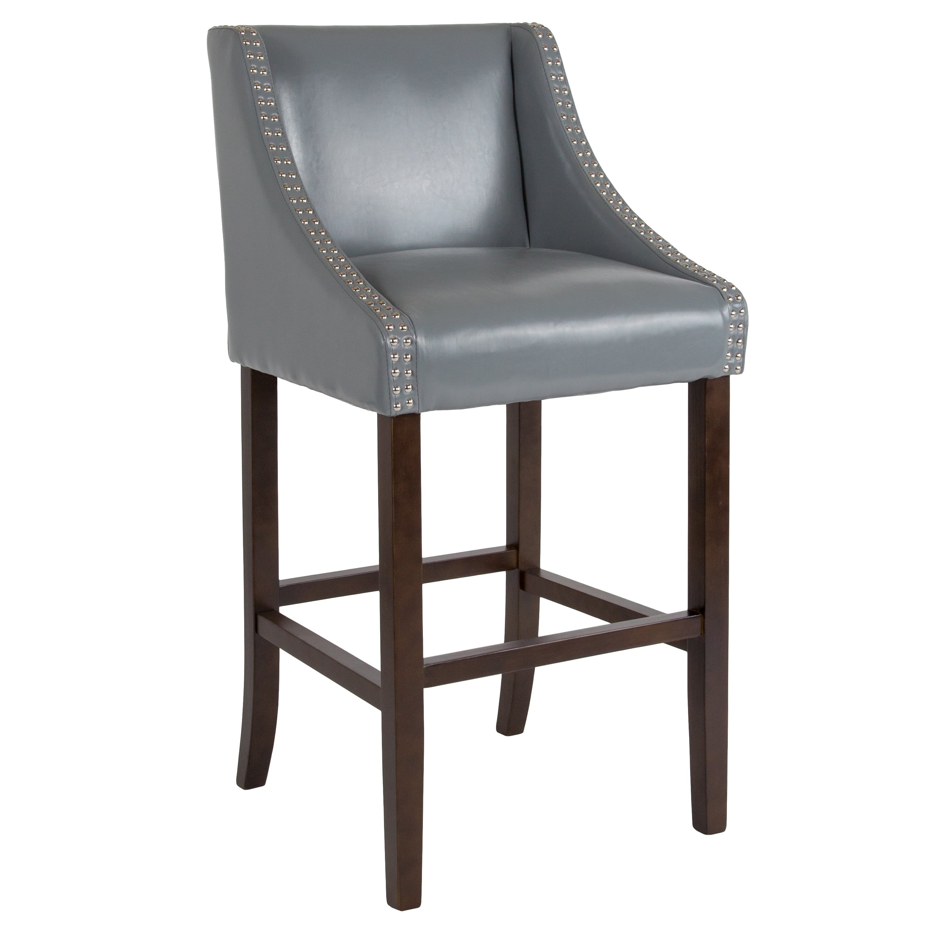 Emma + Oliver 30H Walnut Barstool in Light Gray LeatherSoft