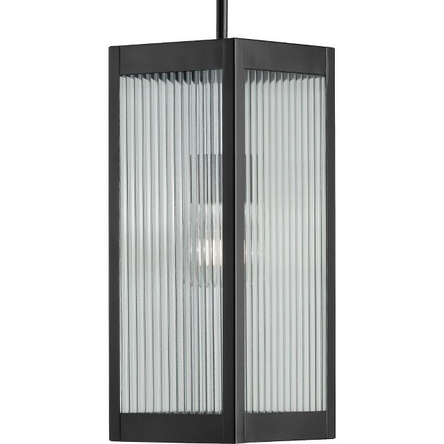 Progress Lighting Felton 1 light Outdoor Hanging Lantern In Matte Black With Rippled Glass Panels