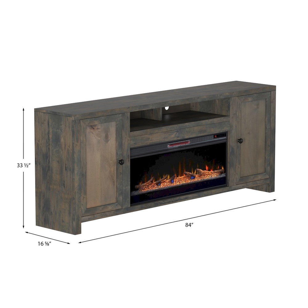 Bridgevine Home 84 in. No Assembly Required Barnwood Finish Solid Wood Fireplace TV stand