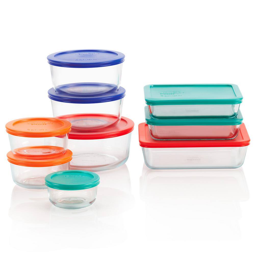 Pyrex Simply Store 18-Piece Glass Storage Set with Assorted Colored Lids 1110608