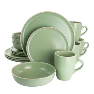 GIBSON elite Serenade 16-Piece Green Round Stoneware Dinnerware Set 985114545M