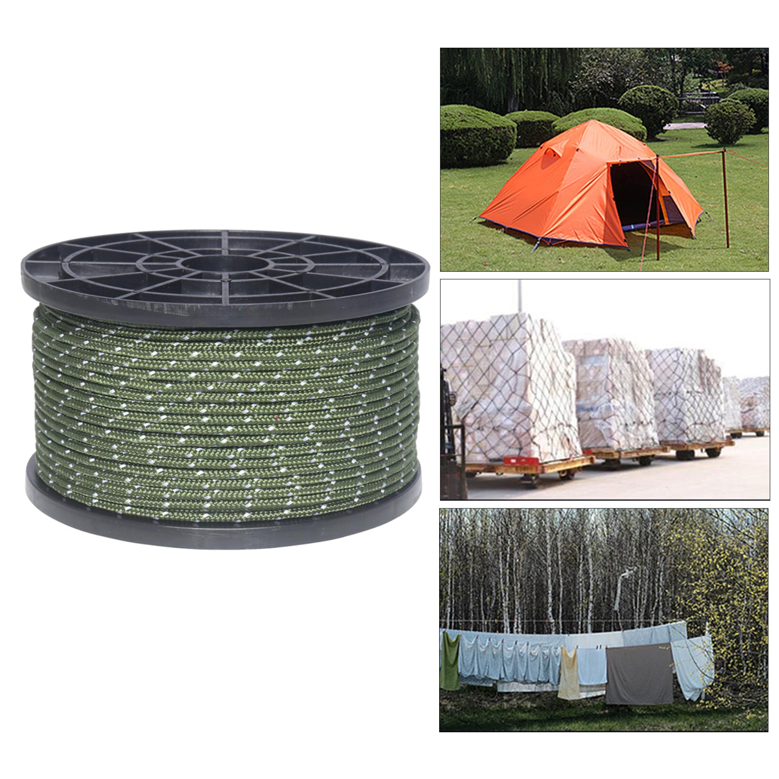 55 Yard Nylon Reflective Guyline 6 Strand Tent Awning Gazebo Tarp Sun Shade Hiking Accessories 3mm - Green