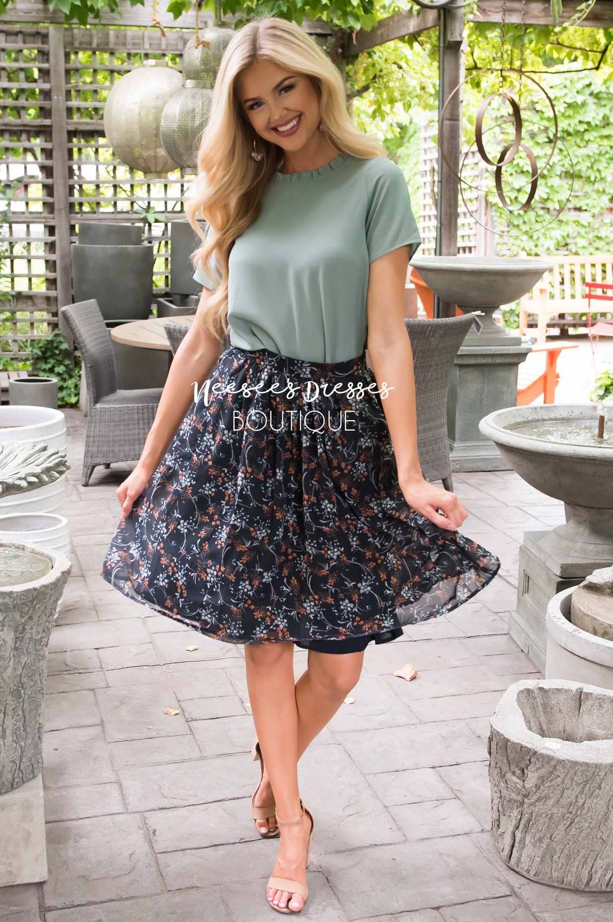 Navy Floral Chiffon Skirt