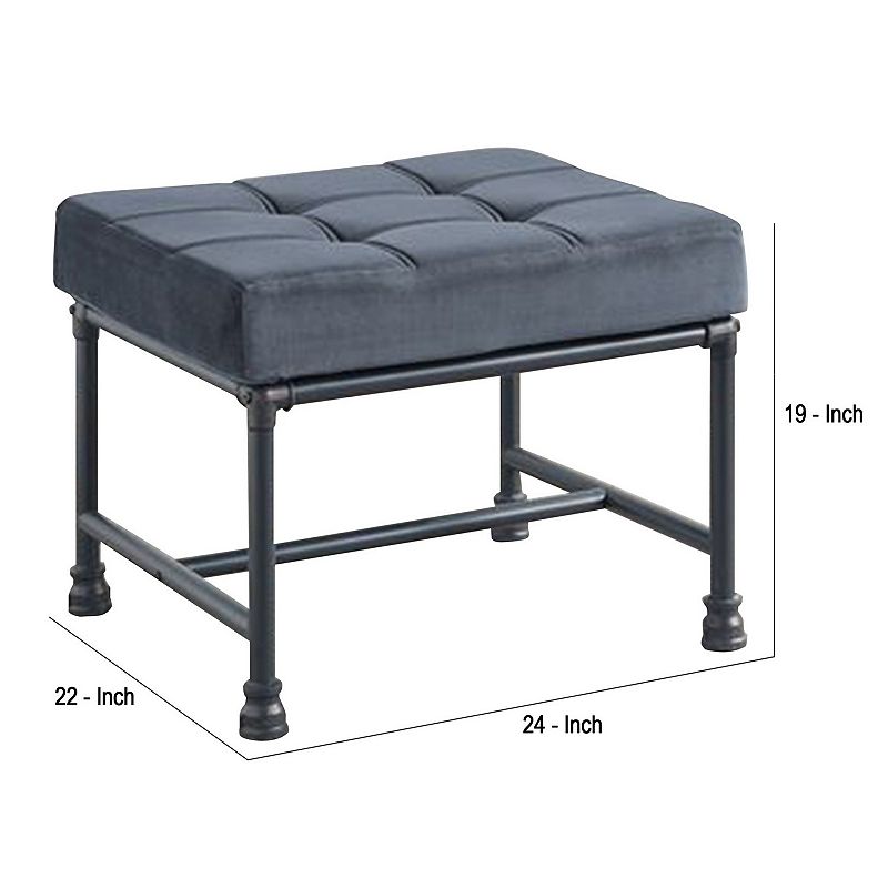 Ottoman with Tufted Velvet Seat and Metal Frame， Gray