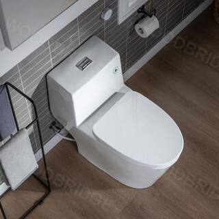 WOODBRIDGE Loft 1-Piece 1.1 GPF1.6 GPF Dual Flush Comfort Height Elongated All-in 1 Toilet in White with Soft Closed Seat Included HB0940-A