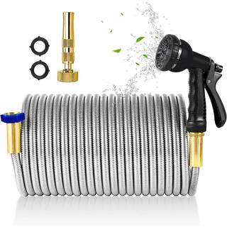 Cubilan 12 in. x 25 ft. Stainless Steel Garden Hose Set with Solid Brass Nozzle Outdoor Hose Standard B08DNHJB36