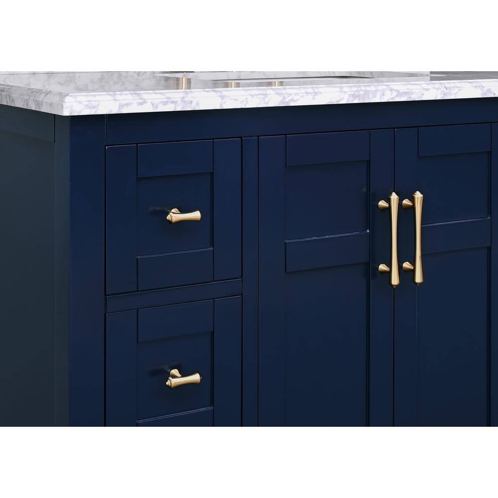 Home Decorators Collection Sturgess 37 in. W x 22 in. D x 35 in. H Bathroom Vanity in Navy Blue with Carrara White Marble Top 19111-VS37-NB