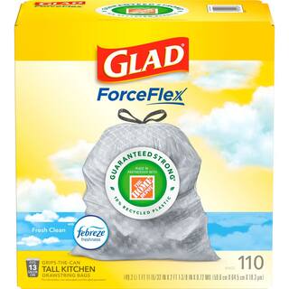 Glad ForceFlex 13 Gal. Tall Kitchen Drawstring Fresh Clean Scent with Febreze Freshness Trash Bags (110-Count) 1258722437