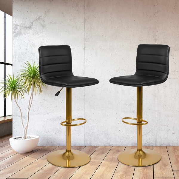 Vincent Modern Vinyl Adjustable Bar Stool with Back， Counter Height Swivel Stool with Gold Pedestal Base， Set of 2