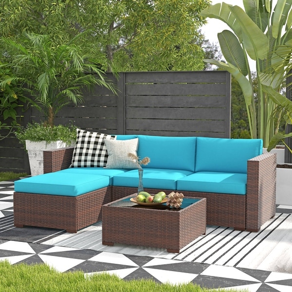 5piece Outdoor Wicker Sectional Sofa Set with Cushions