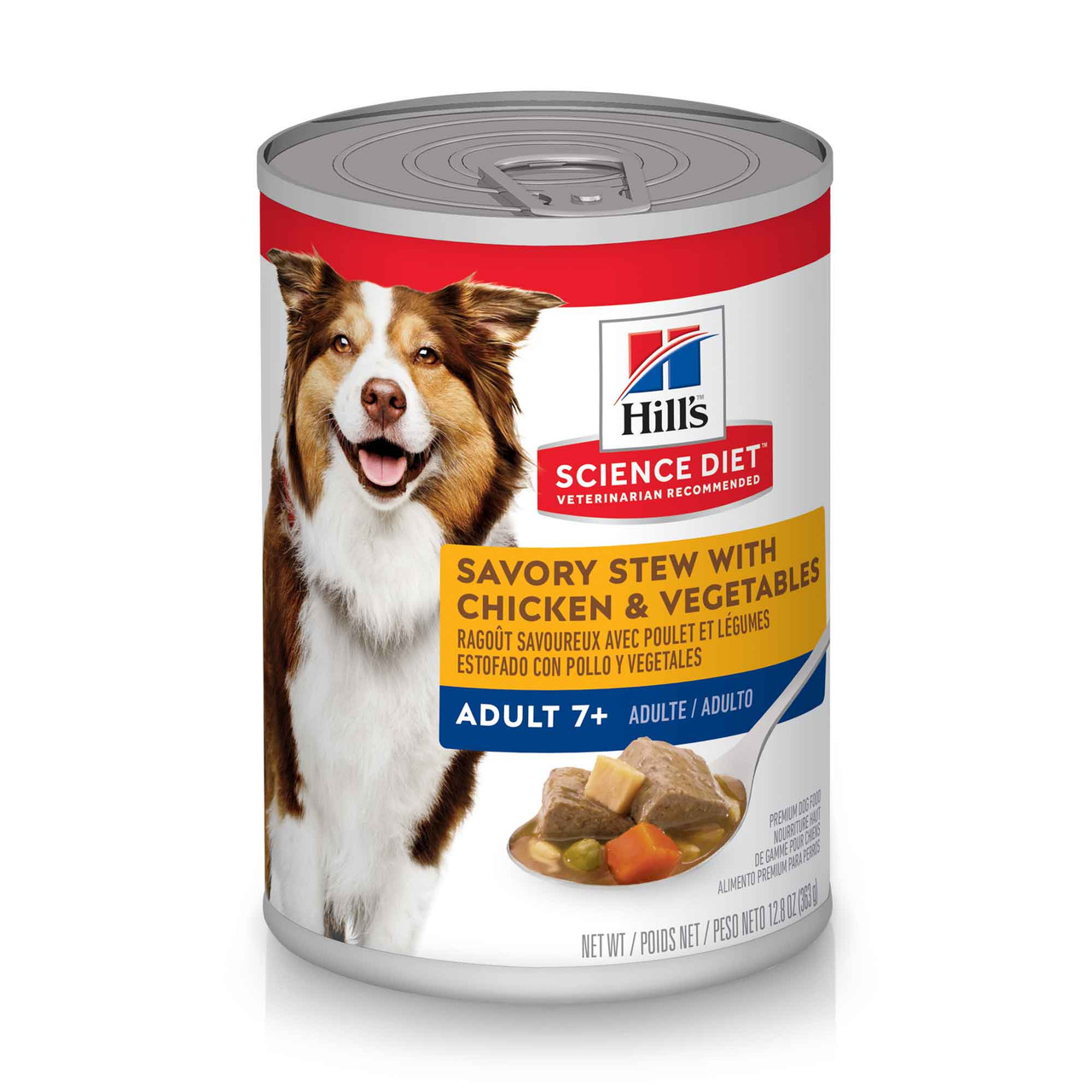 Hill's Science Diet Adult 7+ Chicken and Vegetables Savory Stew Canned Dog Food， 12.8 Oz.