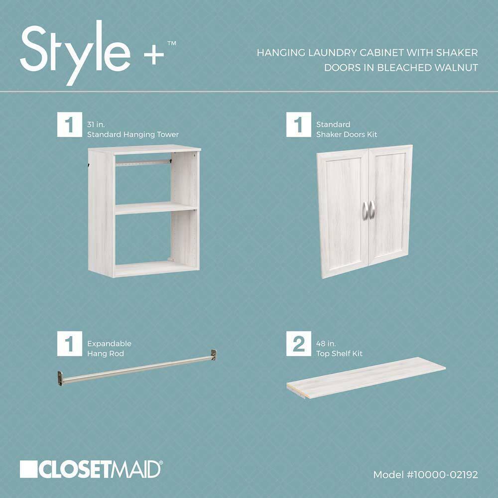 ClosetMaid Style+ 55.12 in. W - 121.12 in. W Bleached Walnut Laundry Room Cabinet Kit with Top Shelves and Shaker Doors 10000-02192