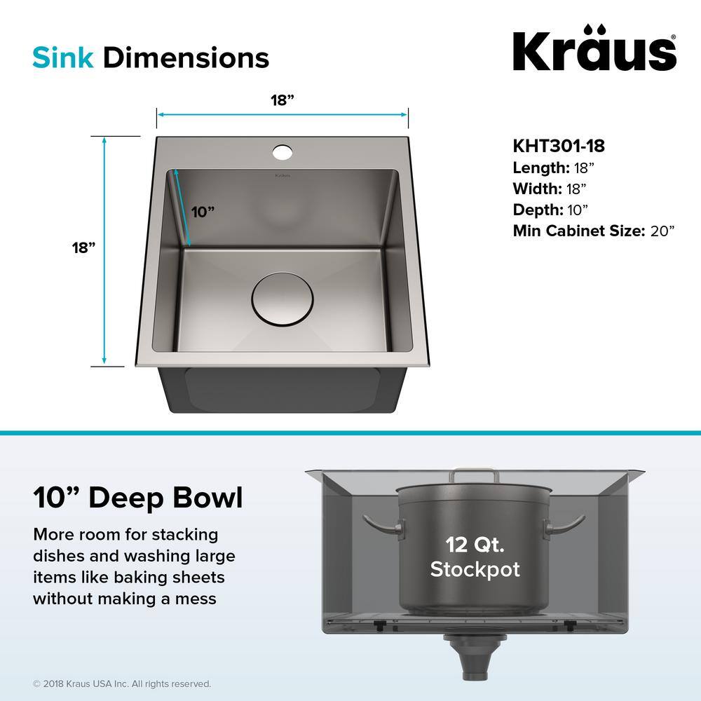 KRAUS Standart PRO Drop-In Stainless Steel 18 in. 1-Hole Single Bowl Kitchen Sink KHT301-18