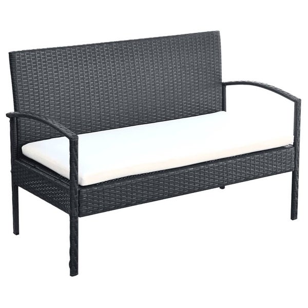 4 Piece Patio Lounge Set with Cushions Poly Rattan Black - Overstock - 36363730