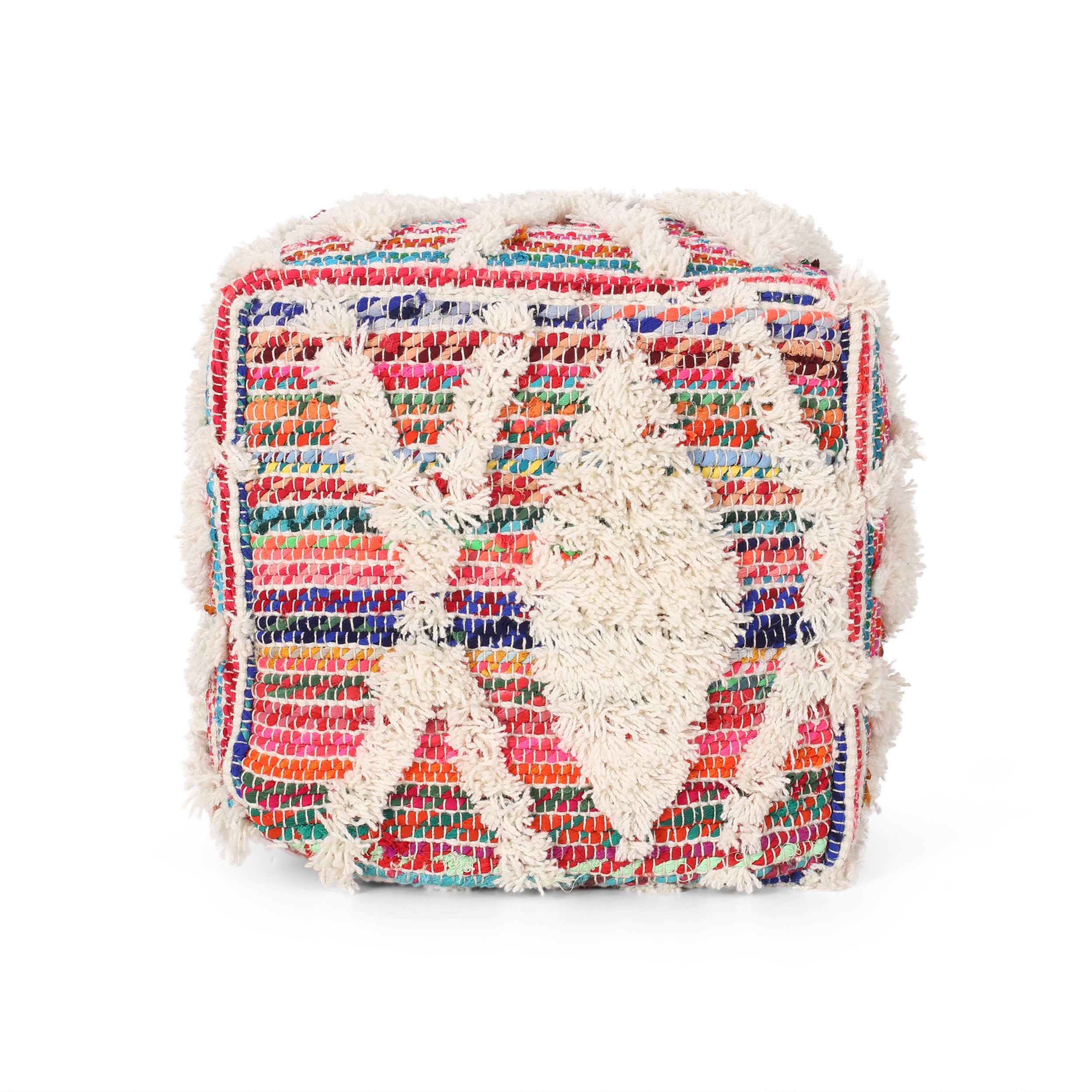 Etoney Boho Wool and Chindi Pouf