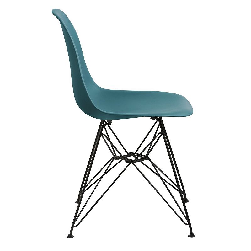 Deep Back Plastic Chair with Metal Eiffel Style Legs， Ocean Blue and Black