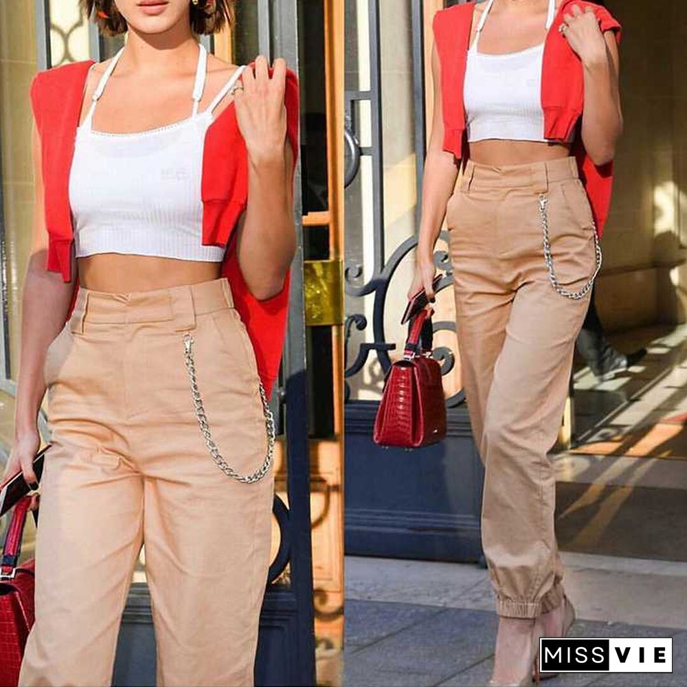 High Waisted Baggy Carrot Trousers Cargo Pants With Chains