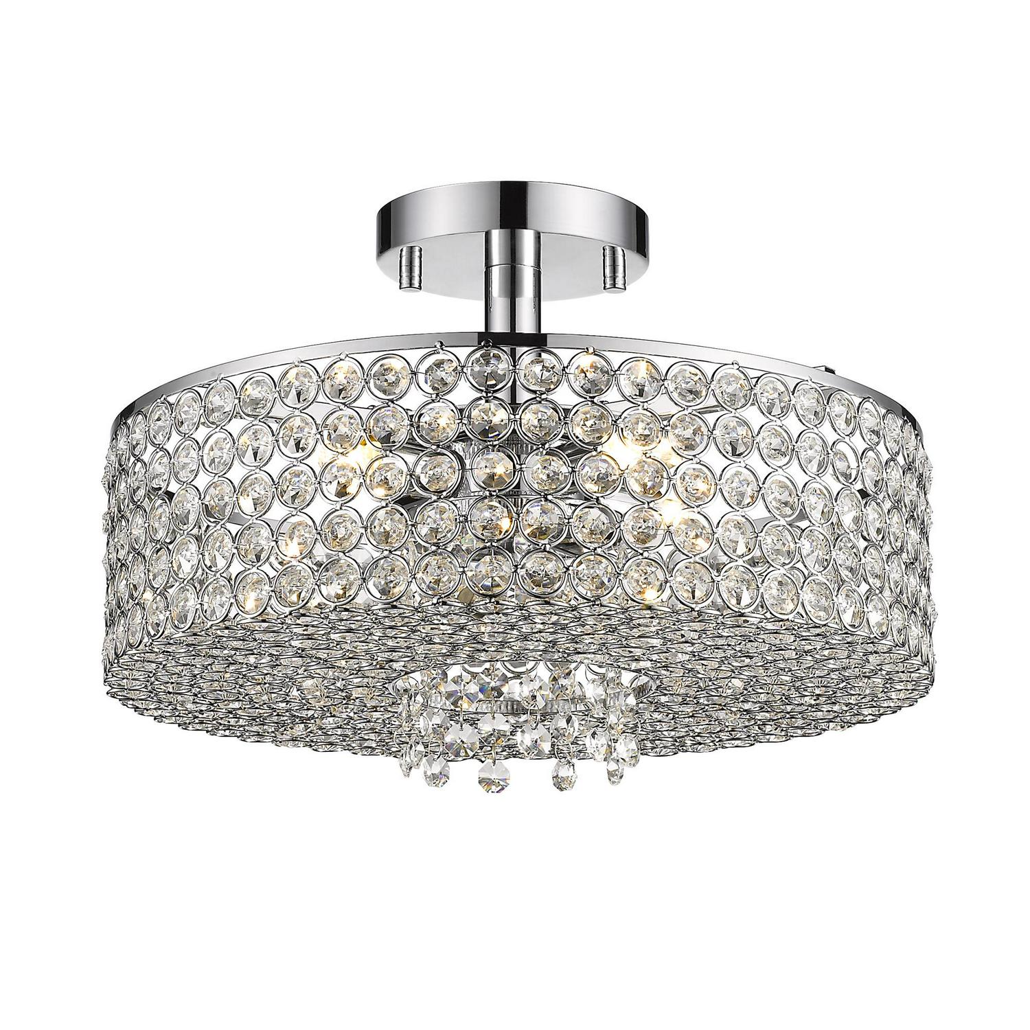 Ove Decors Monaco Crystal 5-Light Semi Flush Mount Chandelier， Chrome