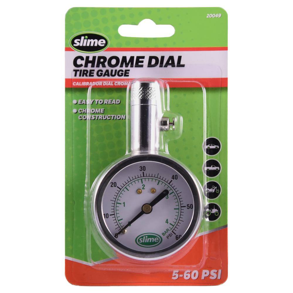 Slime 5-60 psi Chrome Dial Gauge 20049