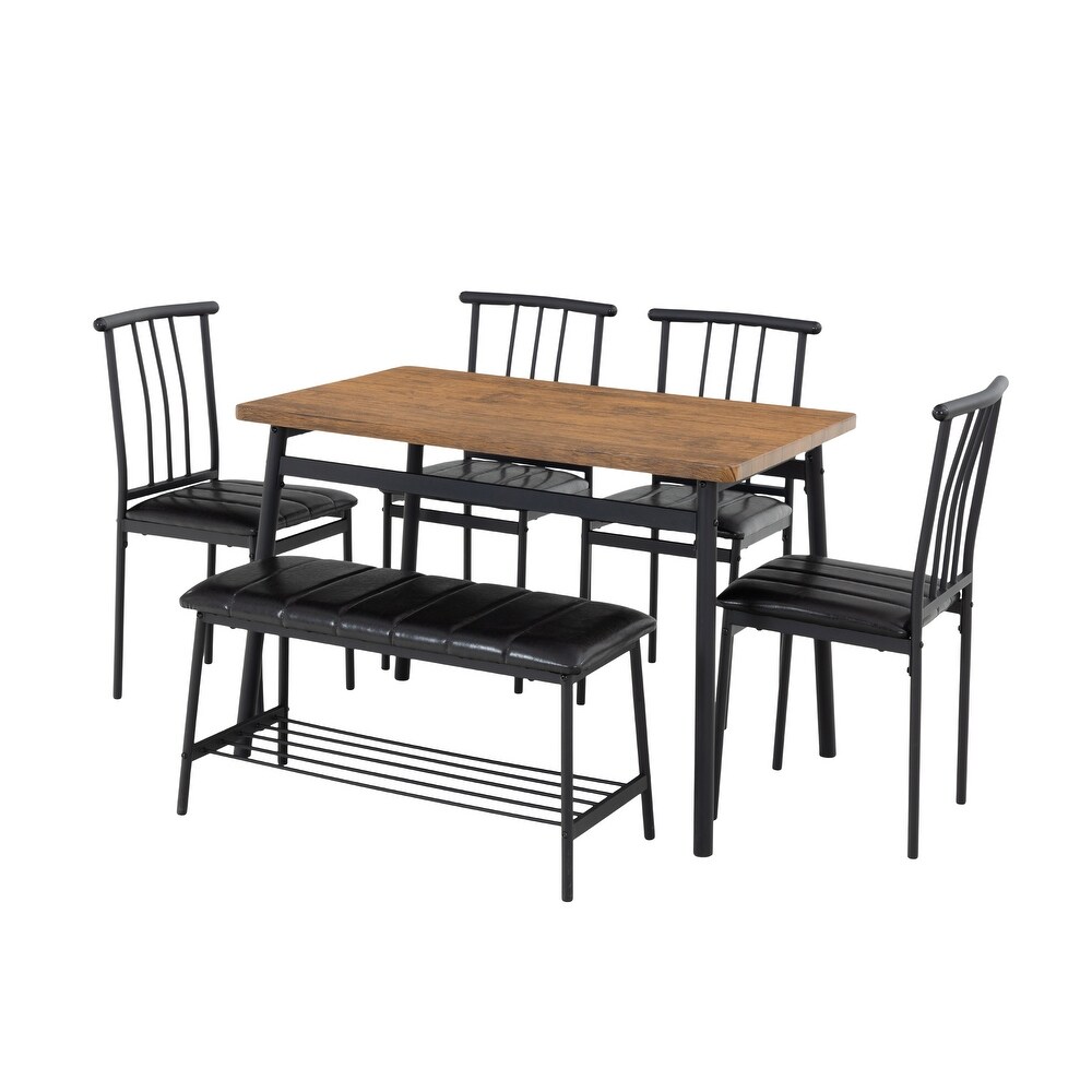 Modern 6 Piece Dining Table Set with 4 Chairs and Bench