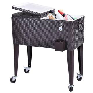 Costway Outdoor Rattan 80QT Party Portable Rolling Cooler Cart Ice Beer Beverage Chest GHM0451