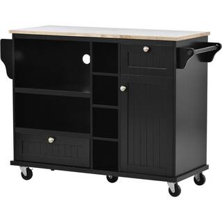 Nestfair Black Modern Kitchen Island with Storage Cabinet and Two Locking Wheels CKK6670B