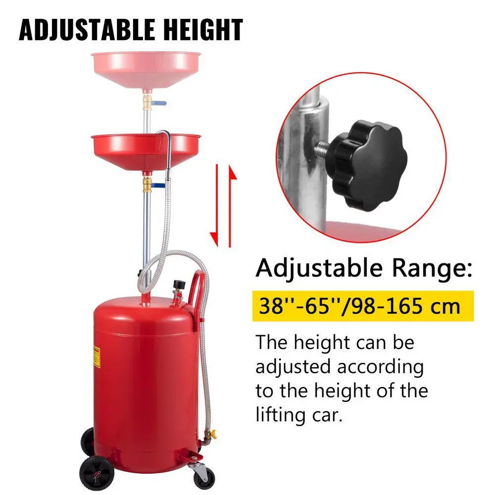 VEVOR Waste Oil Drain Tank 20 Gal. Portable Oil Drain Change Air Operated Fluid Fuel with Wheel for Easy Oil Removal QCPJLBHDYF20UAJ6WV0