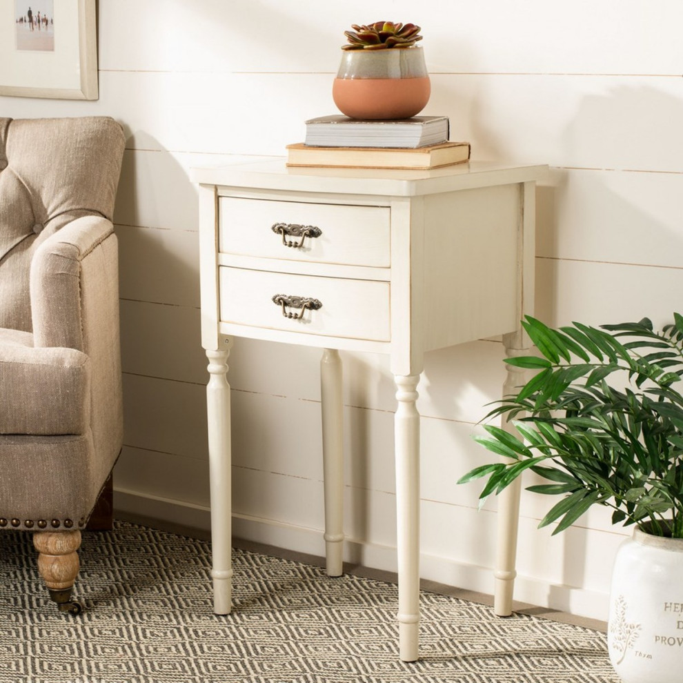 Virgie End Table With Storage Drawers White Birch   French Country   Side Tables And End Tables   by AED Luxury Home Decor  Houzz