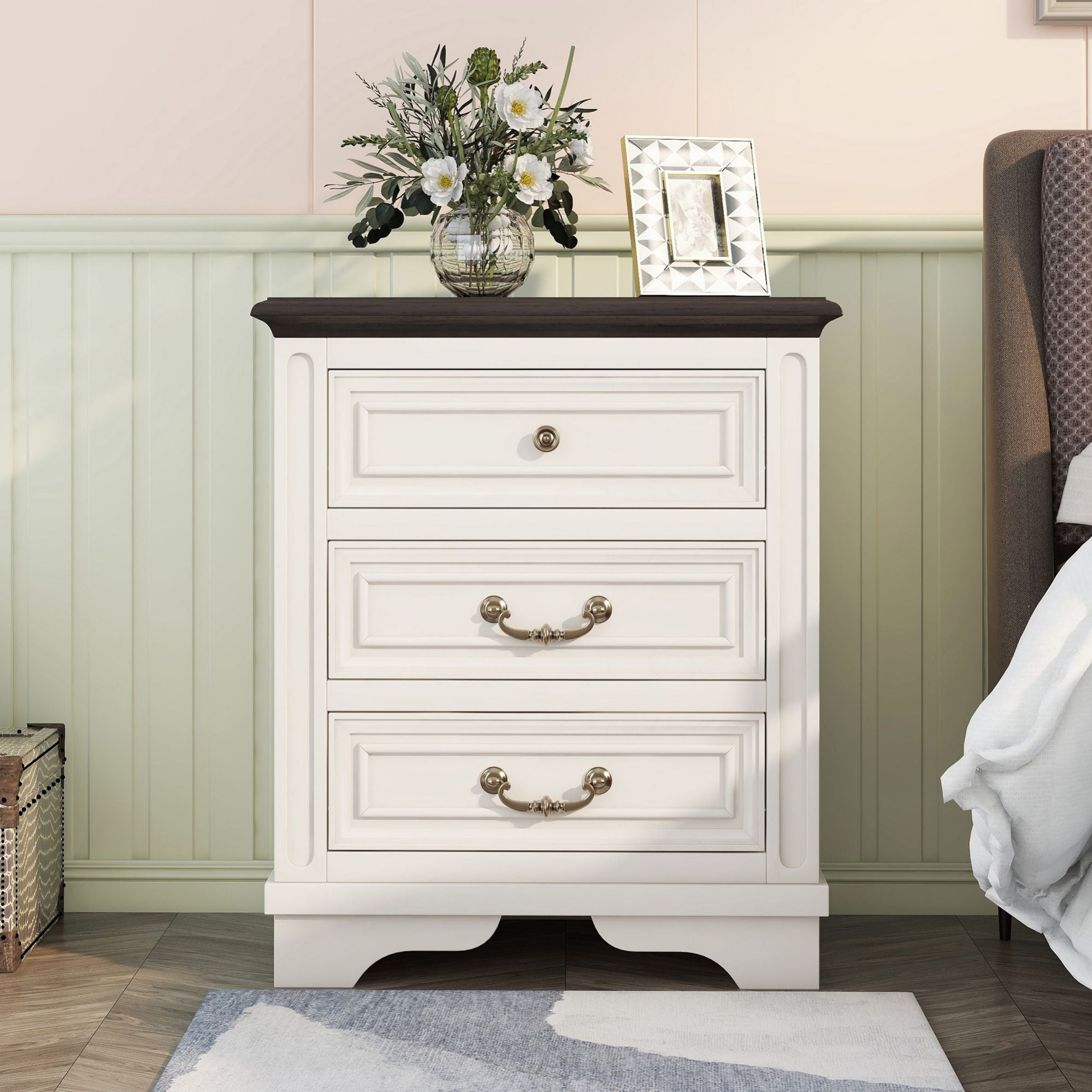 Nightstand with 3 Drawers + USB Charging Ports - - 37981784