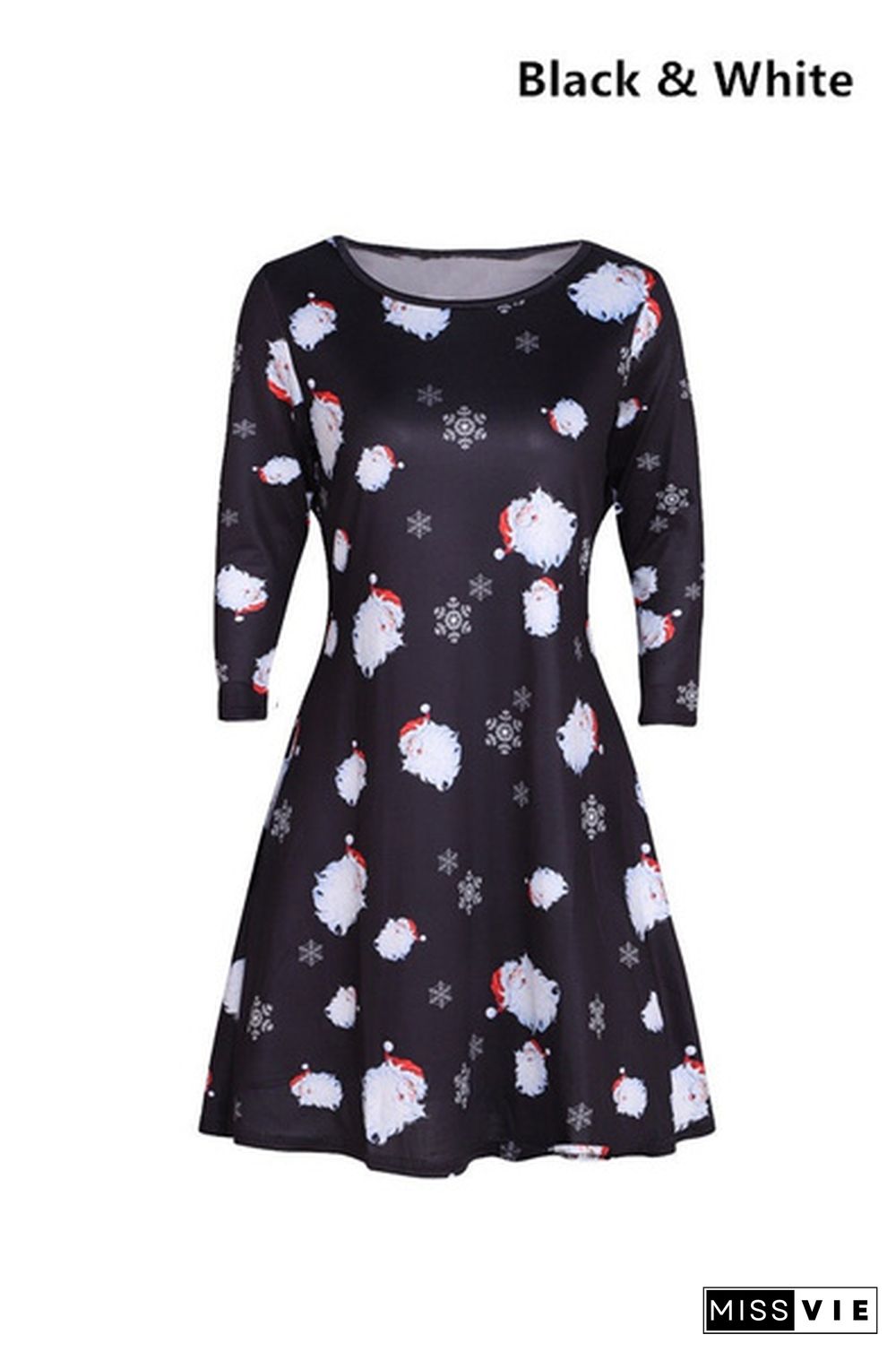 5 Colors Women's Santa Claus Elk Snowman Christmas Tree Printed Dress Casual Longs Sleeve Tunic Dress Xmas Skirt