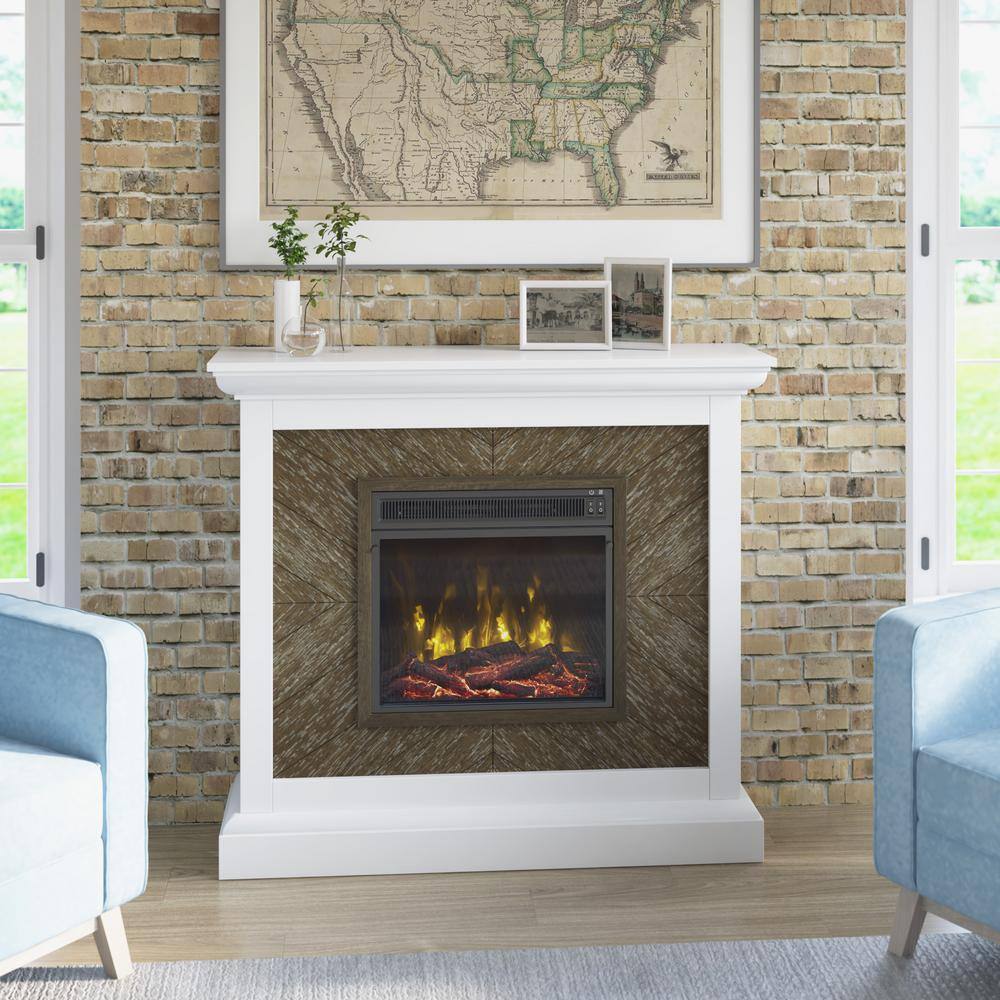 Twin Star Home 42 in. Wall Mantel Freestanding Electric Fireplace in White 18WM631-TPT01S