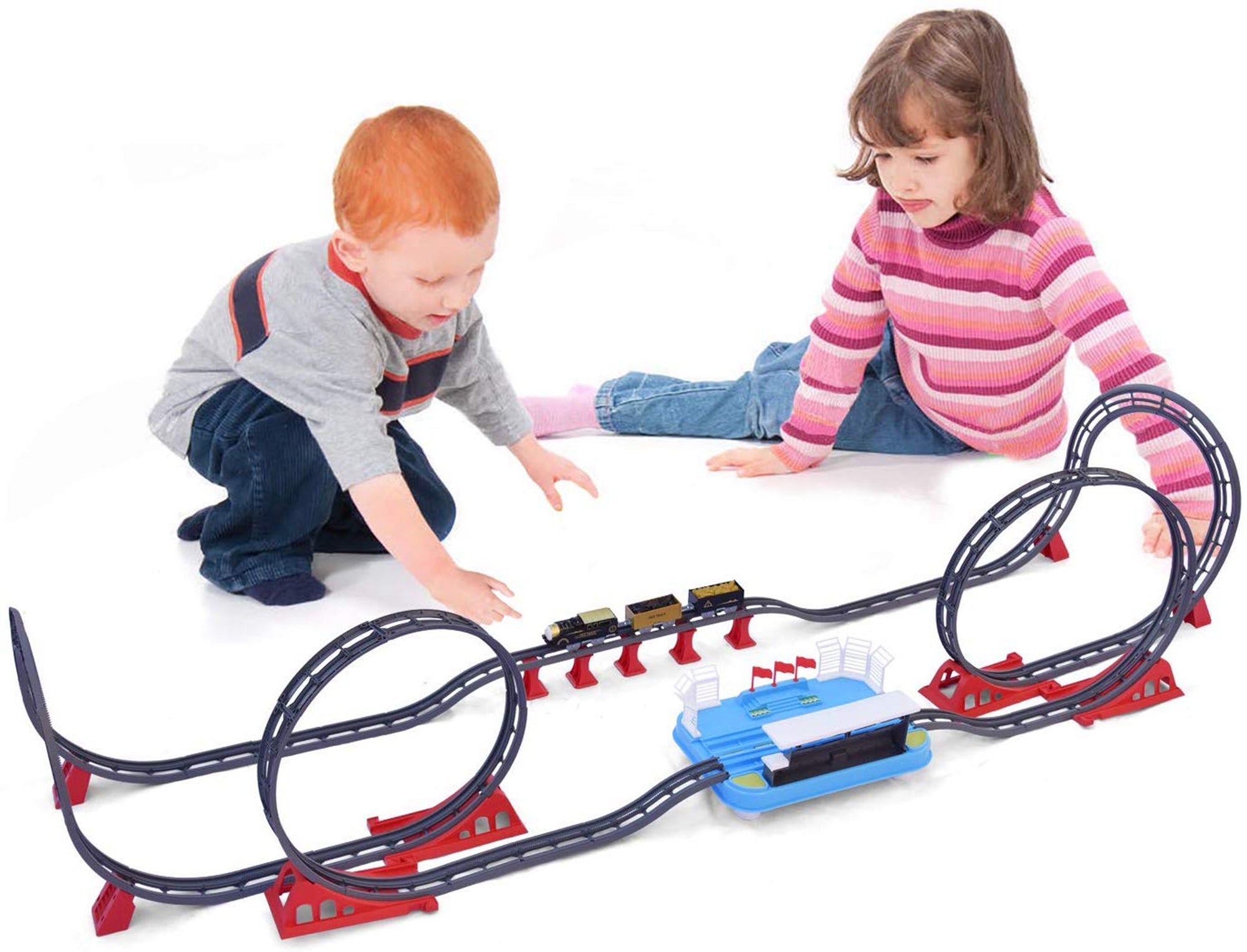 Fun Little Toys 78 Pcs Train Set Toys for Kids， Flexible Railway Tracks Roller Coaster Playset， Batteries Operated Toy Train with Light and Sound， Gift for 3 4 5 6 Years Old Toddlers Boys and Girls