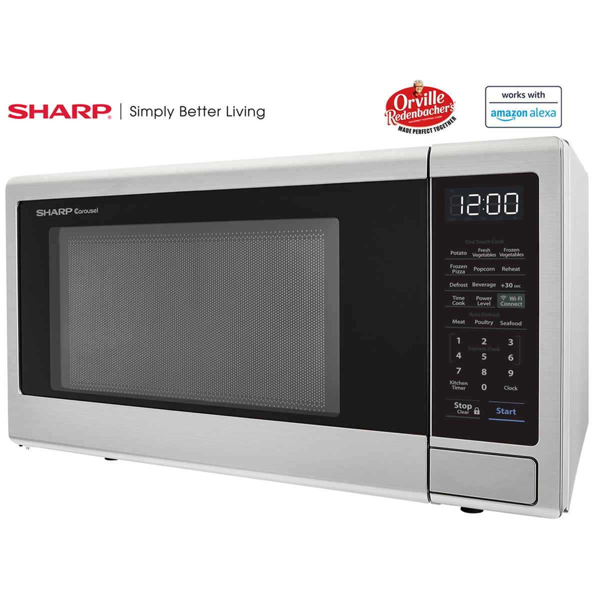 Sharp SMC1139FS 1.1 CF Smart Countertop Microwave Oven, Orville Redenbacher's Certified Steel