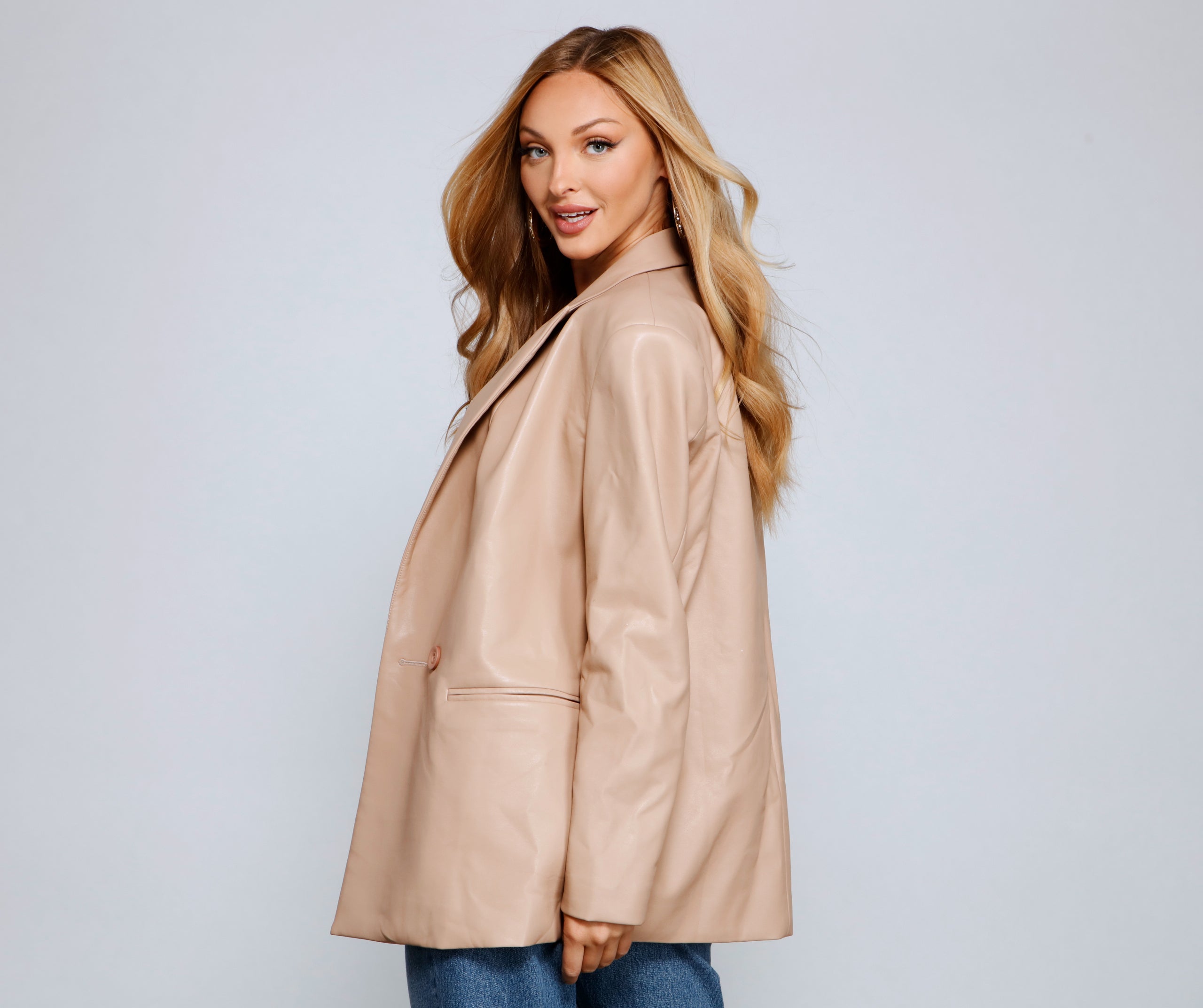 Trendy Oversized Faux Leather Blazer