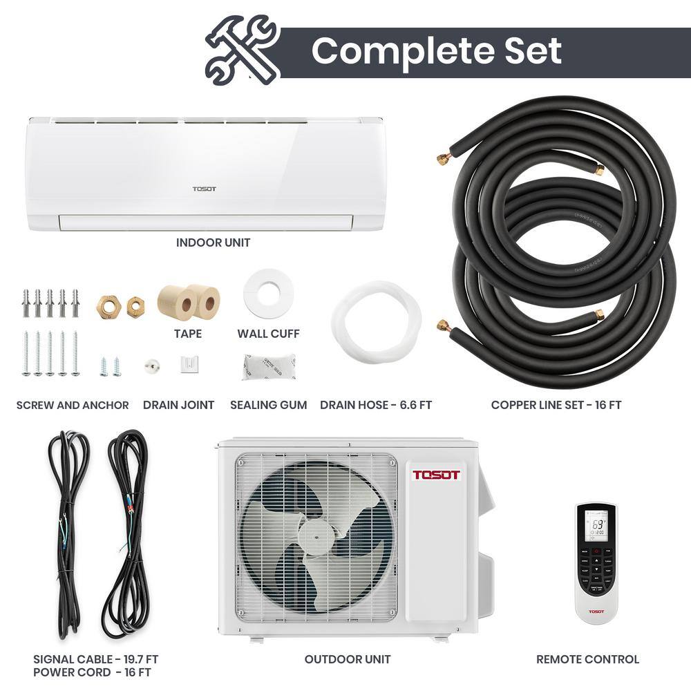 Tosot 9000 BTU Mini-Split Air Conditioner Wifi Enabled Inverter Heating System - 20.5 SEER2 230V GWH09AFC-D3DNA1A