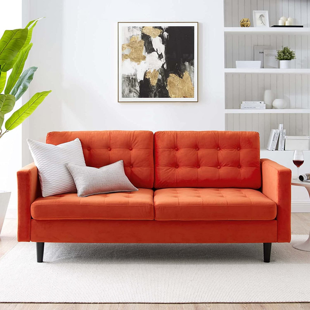 Mid Century Modern Sofa  Cushioned Seat and Back With Button Tufting   Contemporary   Outdoor Lounge Sets   by Declusia  Houzz