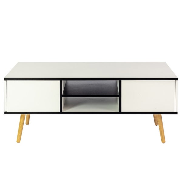 Modern Coffee Table with Drawers and Wooden Legs， Side Table Cocktain Table for Living Room