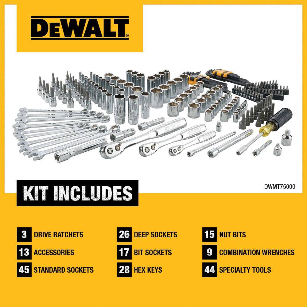 DW 14 in. 38 in. and 12 in. Drive Polished Chrome Mechanics Tool Set (200-Piece) DWMT75000