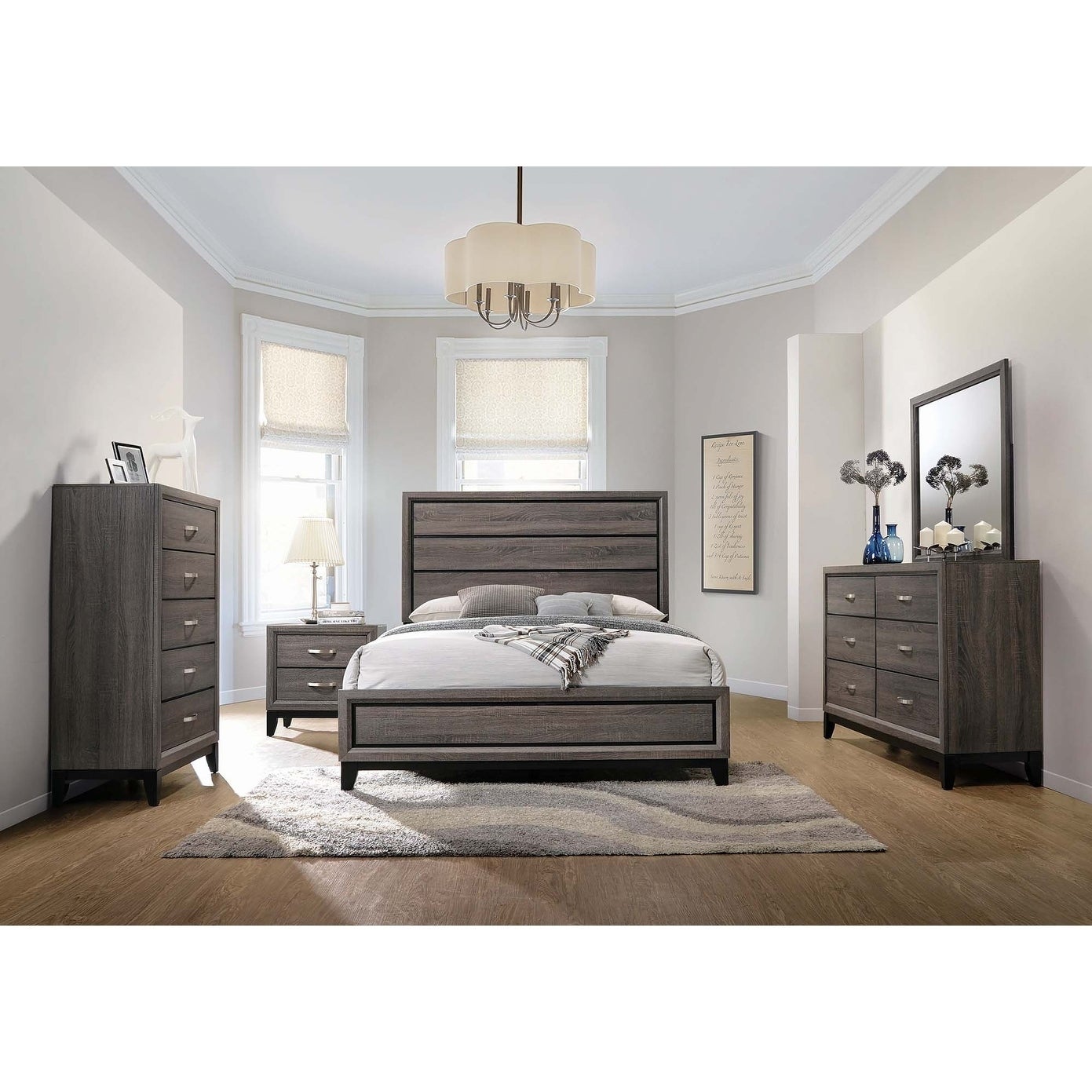 Coaster Furniture Watson Grey Oak and Black 4-piece Bedroom Set - - 25859792