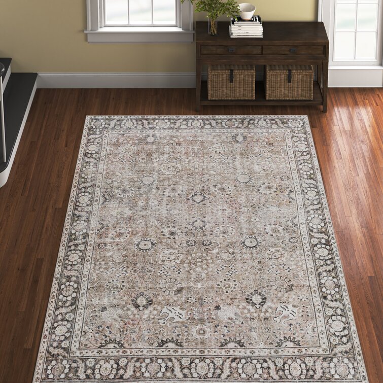 Bria Machine Washable Oriental Dusty Coral/Brick Red Area Rug