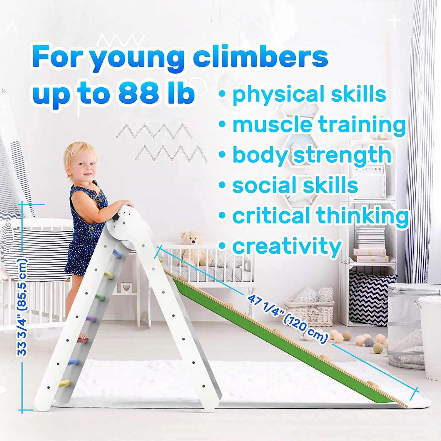 WEDANTA Foldable Climbing Toys for Toddlers 3 in 1 - Triangle Climber with Ramp - Baby Climber - Wooden Toddler Climbing Set 3 in 1 - Toddler Climbing Toys Indoor - Climbing Triangle Kids - Triangle