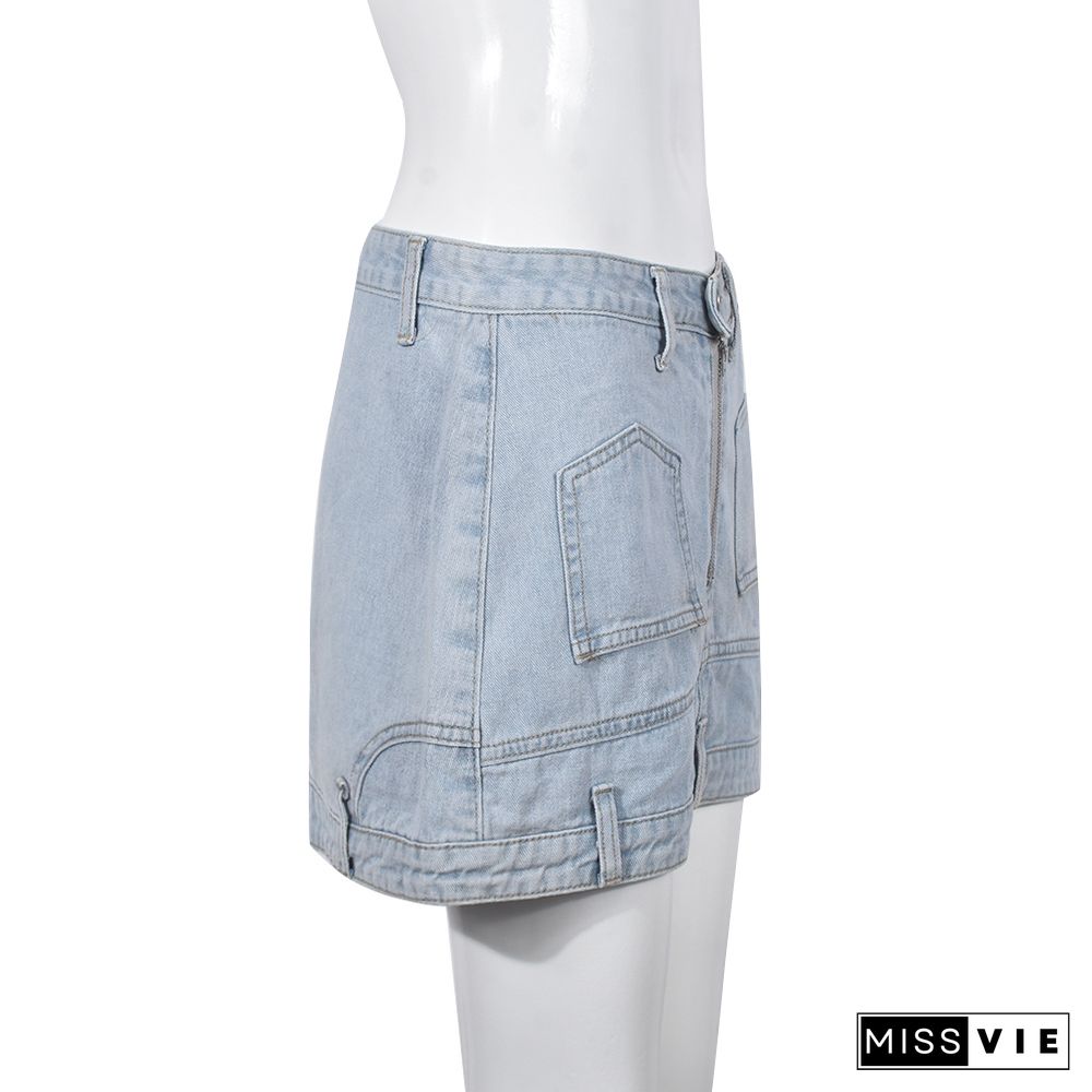 Summer New Fashion Zipper Washed And Distressed Skirt