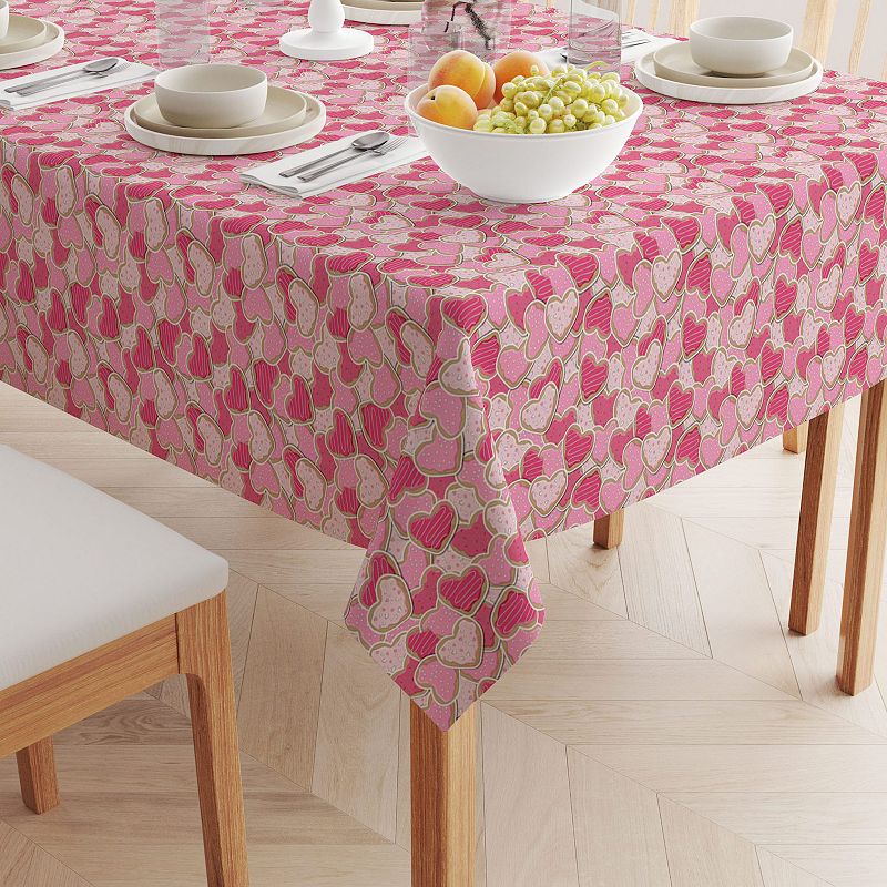 Square Tablecloth， 100% Polyester， 60x60， Decorated Heart Shaped Cookies