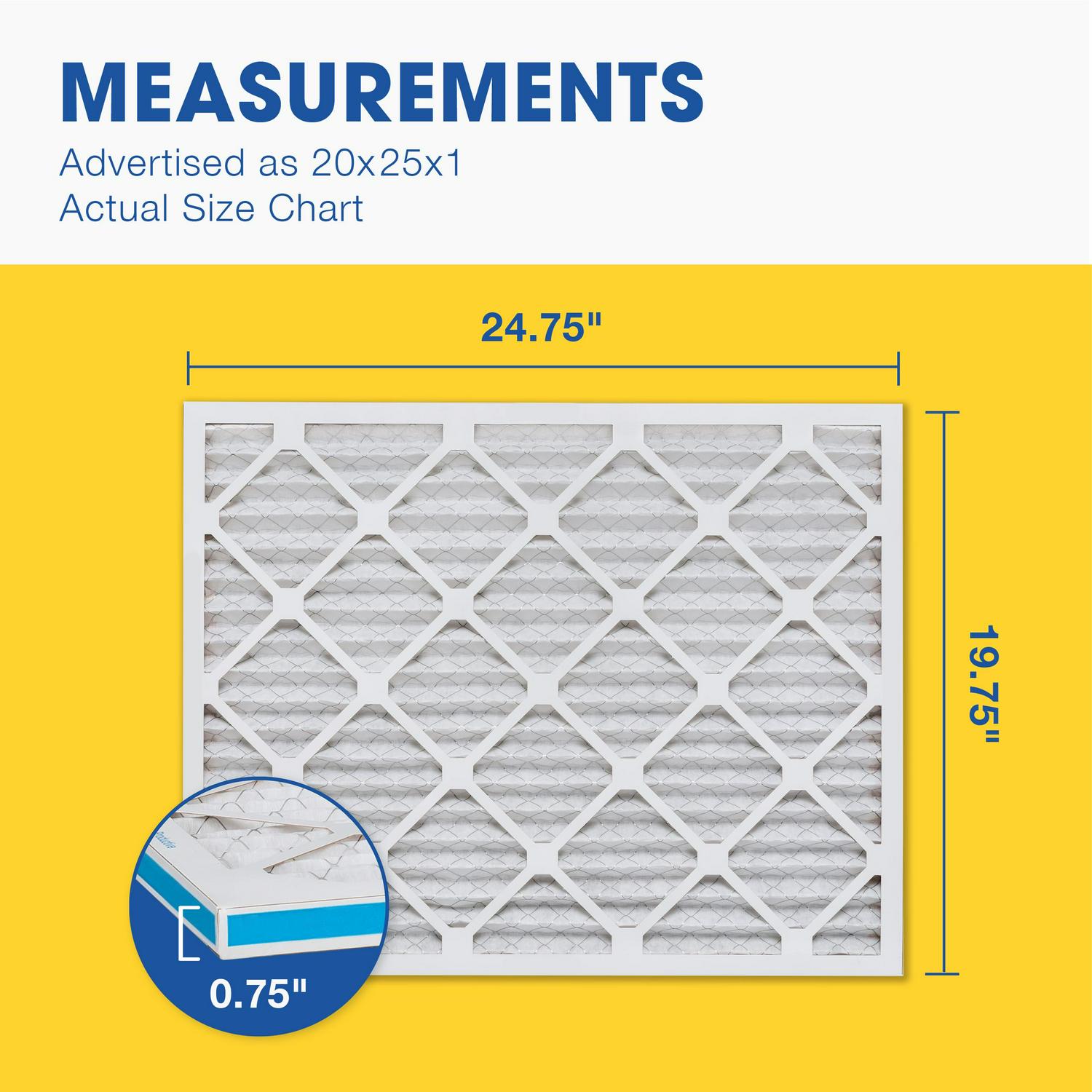 Aerostar 20x25x1 MERV 13 Pleated Air Filter， AC Furnace Air Filter， 6 Pack