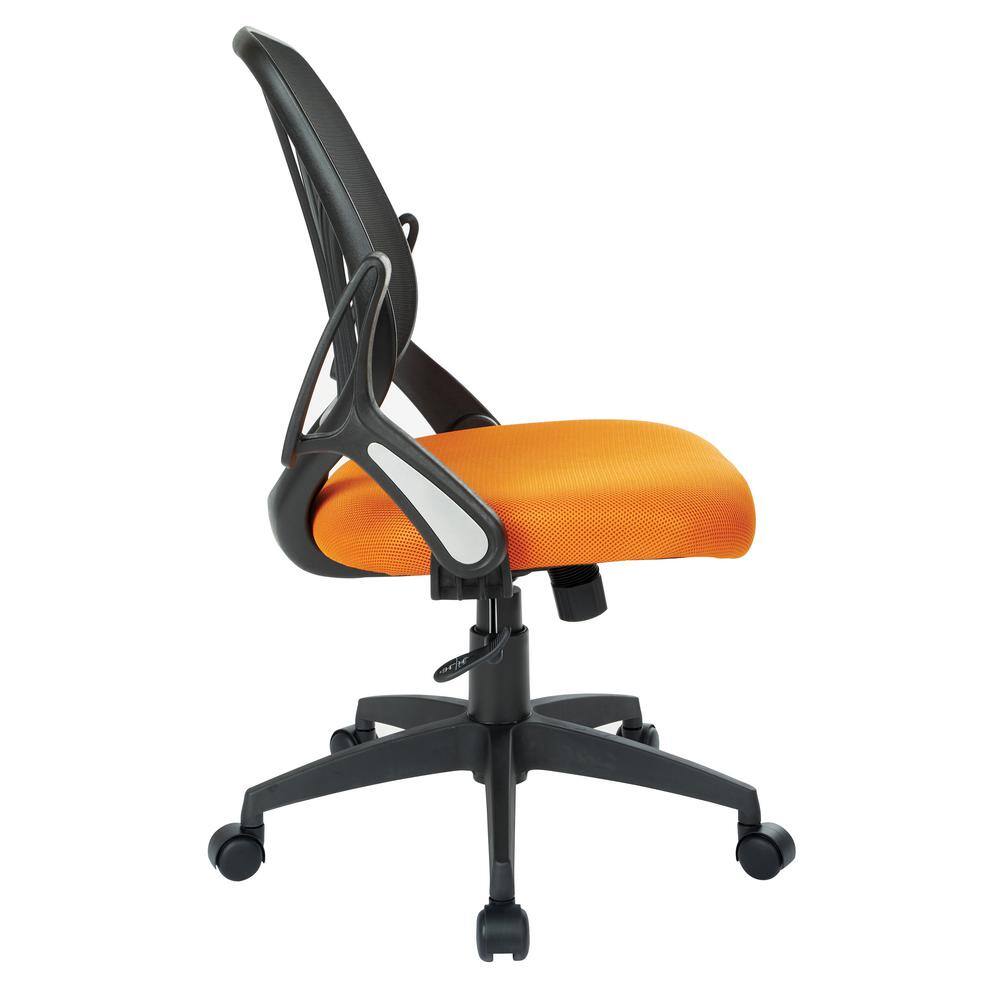 Office Star Products Orange Mesh Screen Back Chair with Flip Arms and Silver Accents EM69202N-18