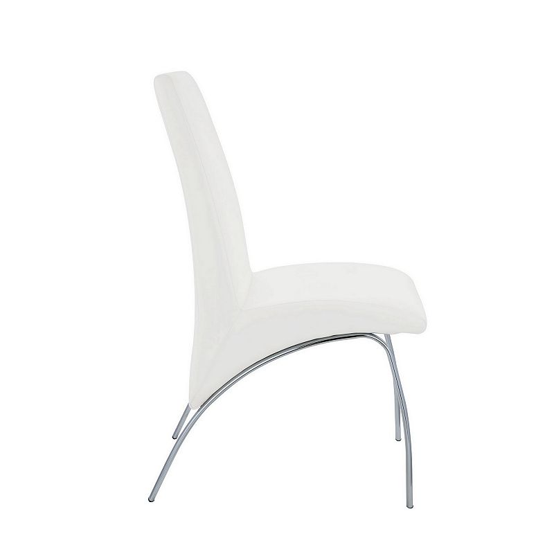 Polyurethane Upholstered Metal Side Chair， Set of Two， White and Silver