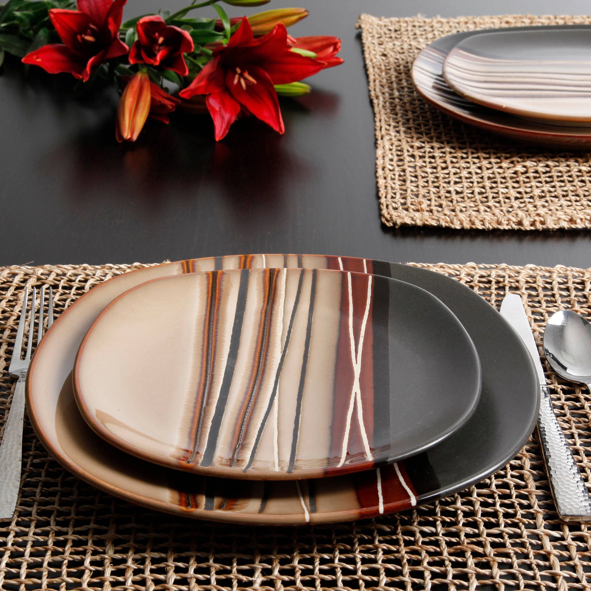 Better Homes and Gardens Bazaar Dinnerware， Brown， Set of 16